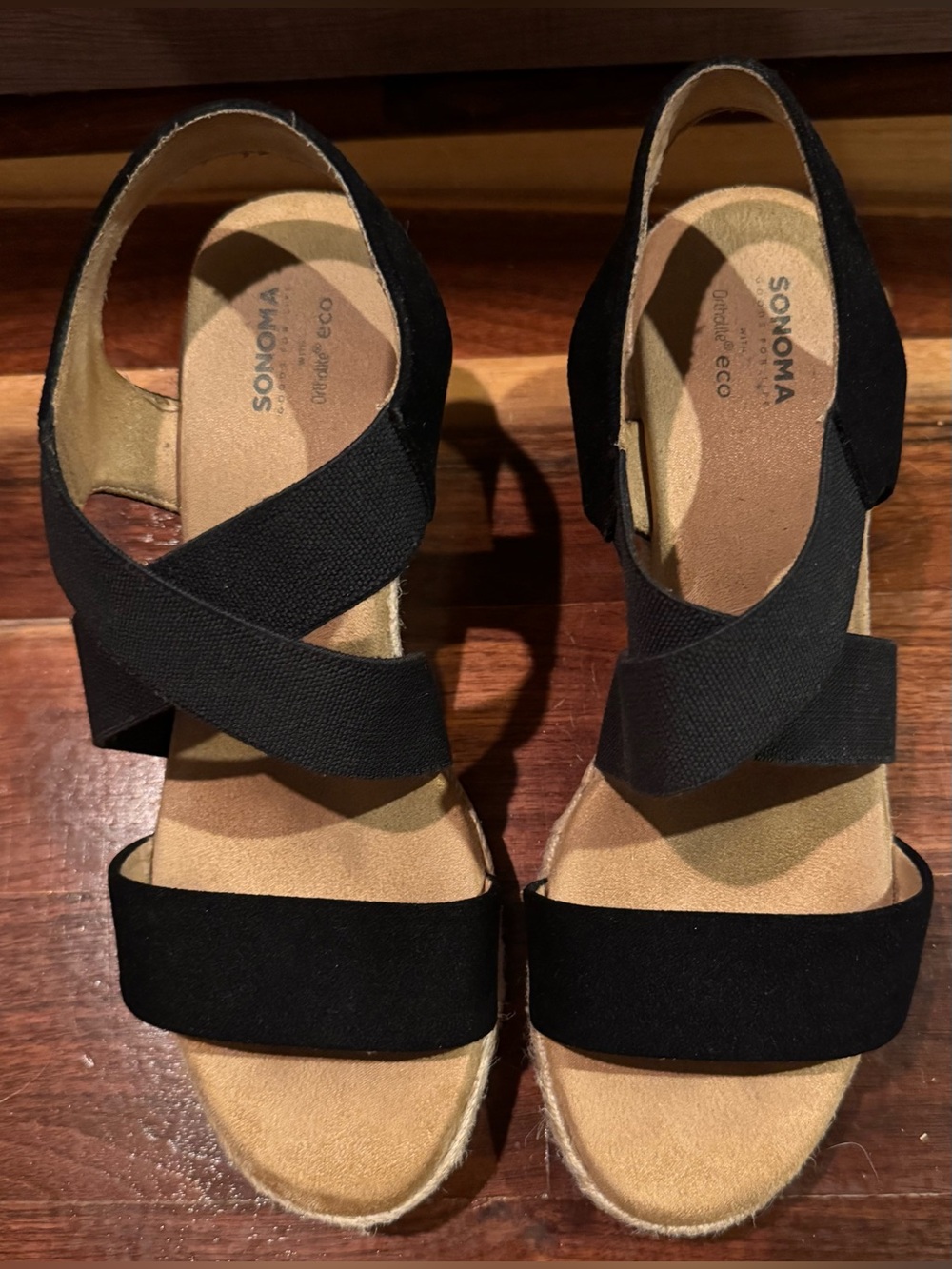 SONOMA Comfort Black Crisscross Wedge Sandals for Women 9